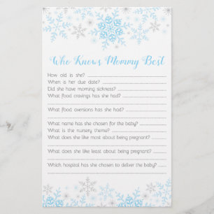 Papier Petit Snowflake Baby Boy Shower Mommy Quiz bleu