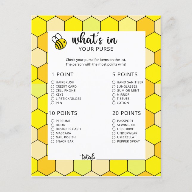 Papier Petite bee whes dans votre sac à baby shower (Devant)