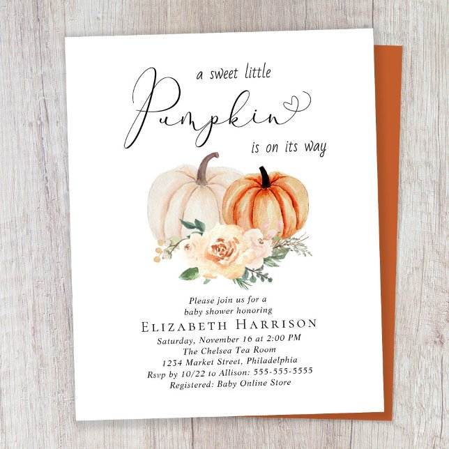 Papier Petite Citrouille Floral Baby shower Invitation (Créateur téléchargé)