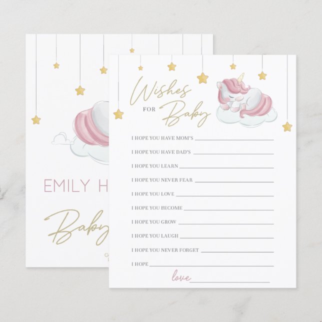 Papier Petite fille rose Unicorn Voeux pour bébé (Devant / Derrière)