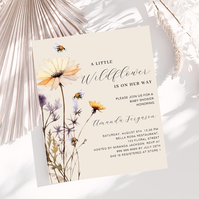 Papier Petite invitation baby shower budget fleur sauvage (Créateur téléchargé)