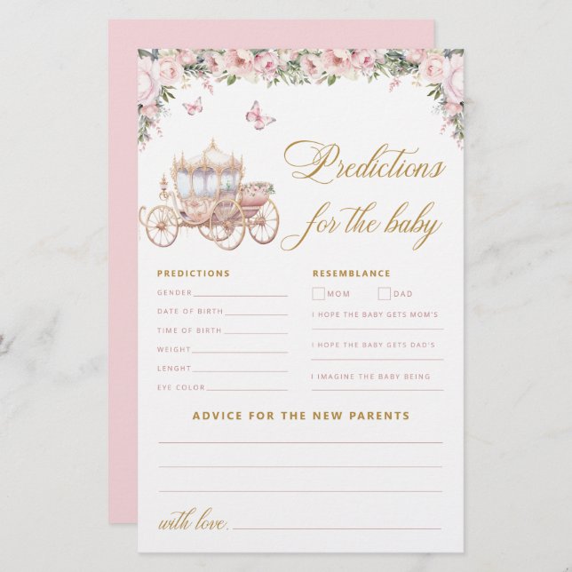 Papier Petite princesse Baby shower Prédictions et consei (Devant / Derrière)