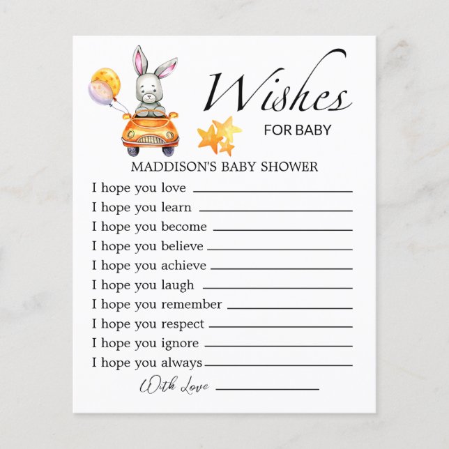 Papier Petits baby showers lapin souhaits pour bébé (Devant)