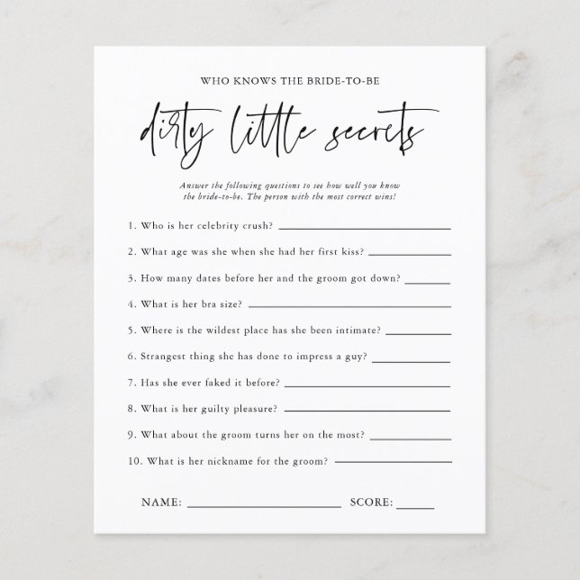 Papier Petits Secrets Coquins | Jeu de l'Enterrement de V (Devant)