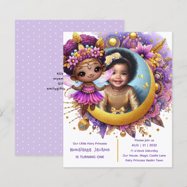 Papier Photo Anniversaire Little Black Fairy African Purp (Devant / Derrière)