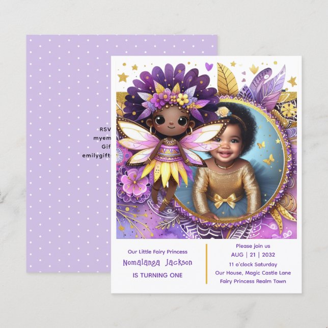 Papier Photo Anniversaire Little Black Fairy African Purp (Devant / Derrière)