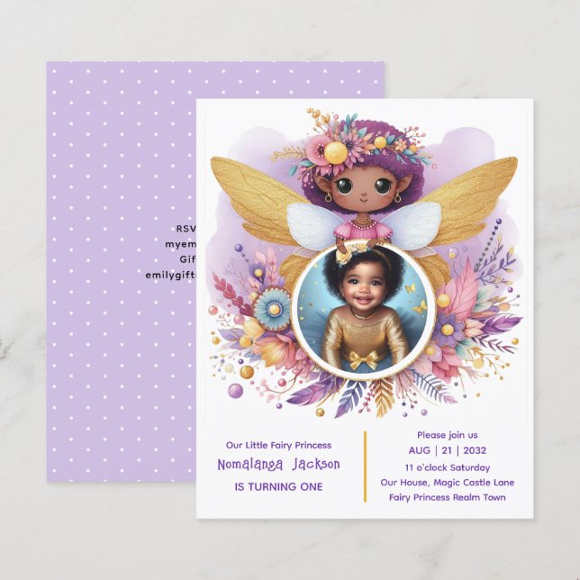Papier Photo Anniversaire Little Black Fairy African Purp (Devant / Derrière)