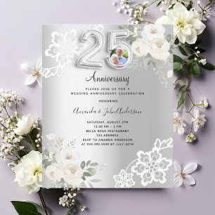 Papier Photo Argent 25e anniversaire mariage invitation