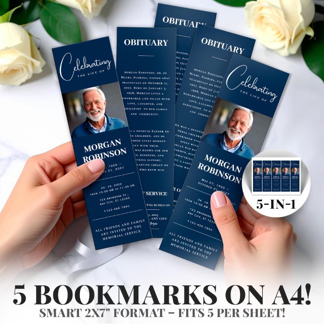 Papier Photo bleu marine 2x7" do-it-yourself Signet funér (Celebration of Life,Obituary,Photo  Nevy Blue Foto 2x7" DIY Funeral Bookmark Template)