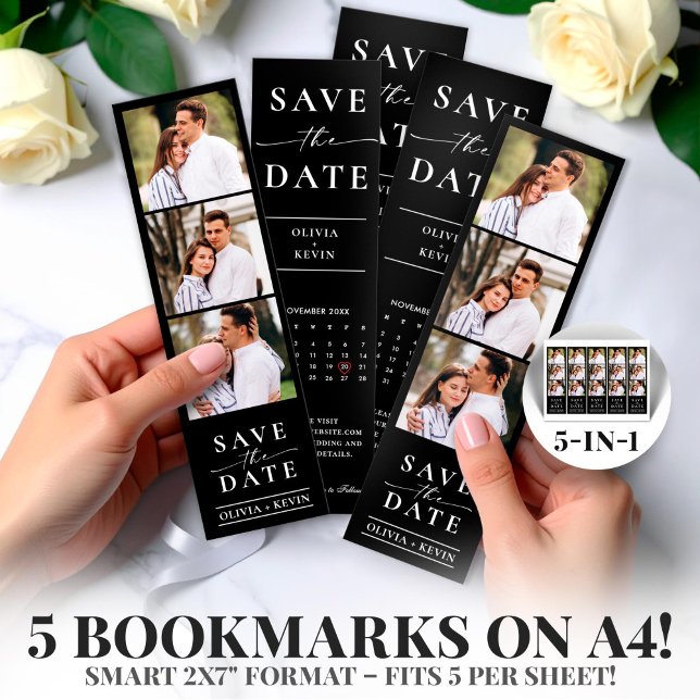 Papier Photo Booth 2x7" Enregistrer la zone Mariage de da (Black Photo Booth 2x7" Save the Date Wedding Strip)