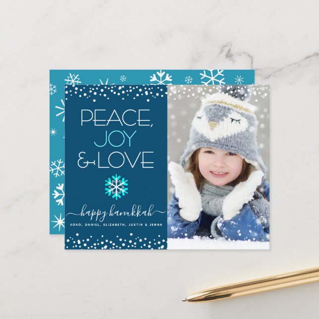 Papier Photo Budget Hanoukka Peace Love Snowflake Card (Devant/Arrière en situation)