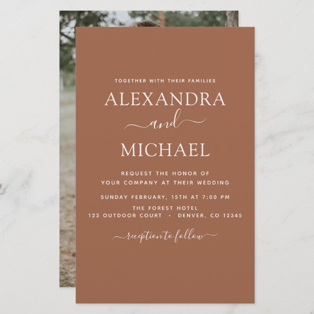 Papier Photo Budget Terra Cotta Boho Mariage Simple (Devant / Derrière)