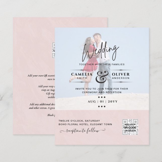 PAPIER PHOTO BUDGÉTAIRE MARIAGE QR SCANNING CODE INVITATI (Devant / Derrière)