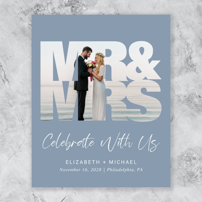 Papier Photo Chic Dusty Blue Wedding Réception Invitation (Créateur téléchargé)