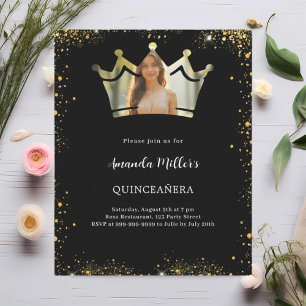Papier Photo couronne or noir Quinceanera invitation