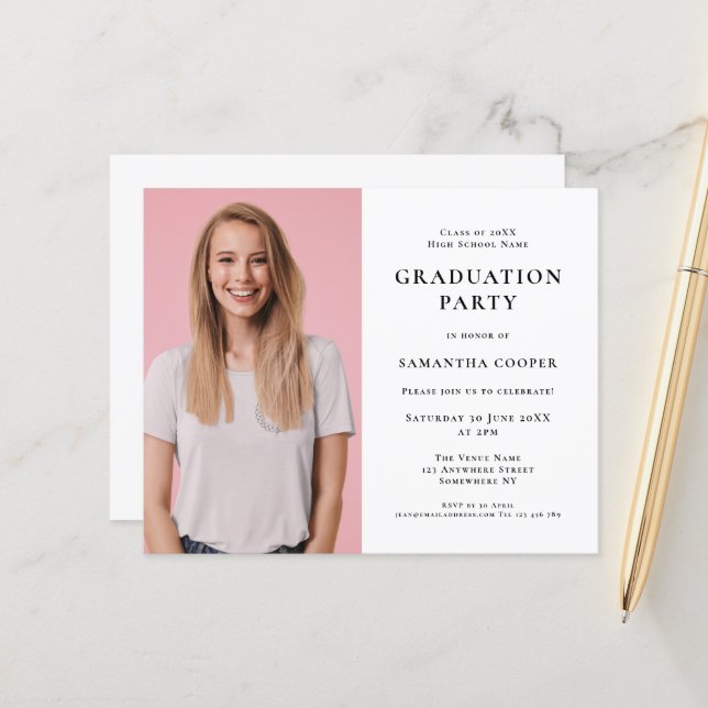Papier Photo du budget White Graduation Party Invitation (Devant/Arrière en situation)