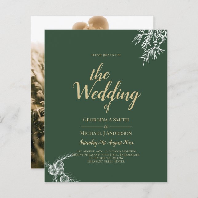 Papier Photo Faire-part de mariage JUNIPER GREEN Modern (Devant / Derrière)