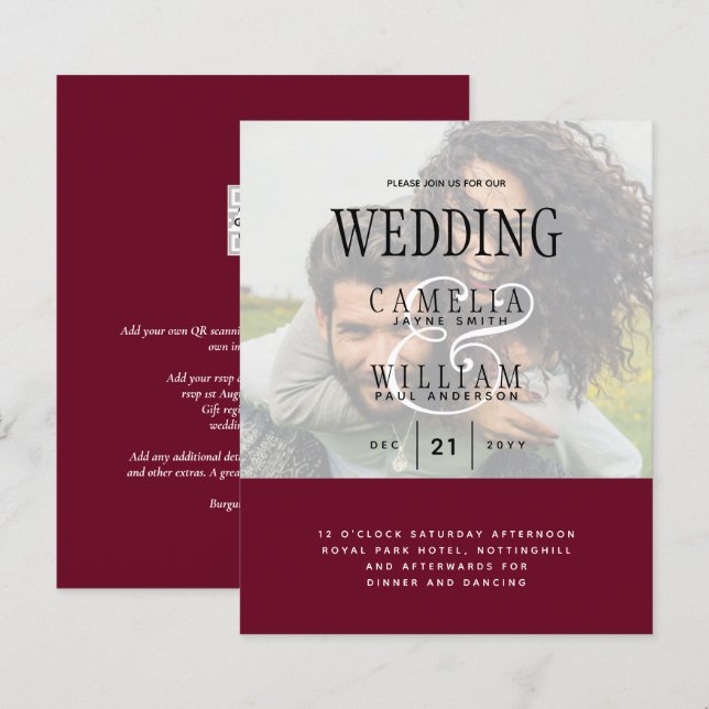 Papier PHOTO FAIRE-PART DE MARIAGE superposition Texte bu (Devant / Derrière)