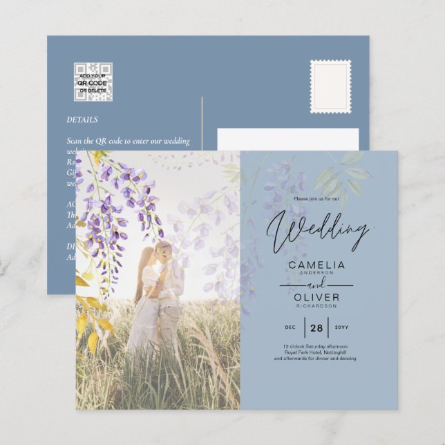 Papier PHOTO FAIRE-PART DE MARIAGE Wisteria BUDGET Floral (Devant / Derrière)