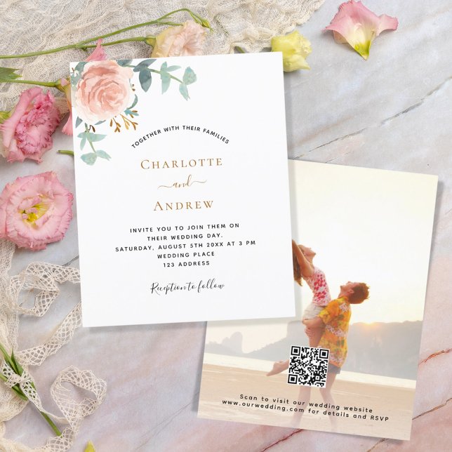 Papier Photo florale rose QR RSVP faire-part de mariage (Créateur téléchargé)