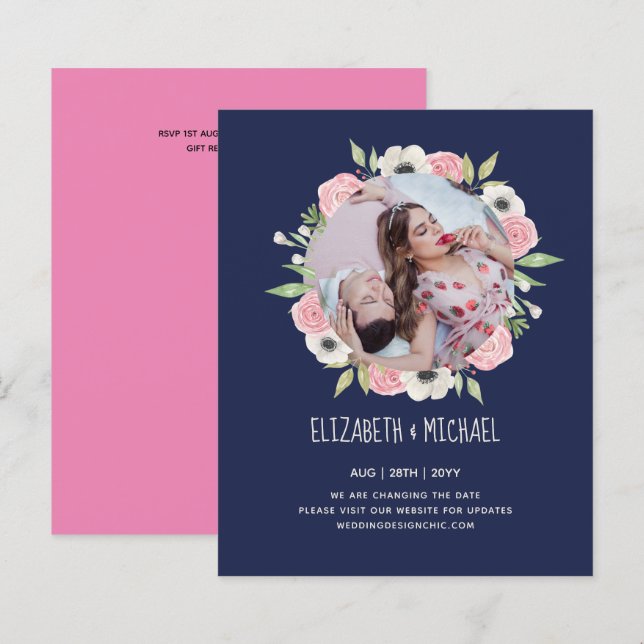 Papier Photo La Moins Chère Changer La Date Floral Wreath (Devant / Derrière)
