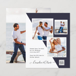 Papier PHOTO Mariage Inviter QR Code Enregistrer Date BLU