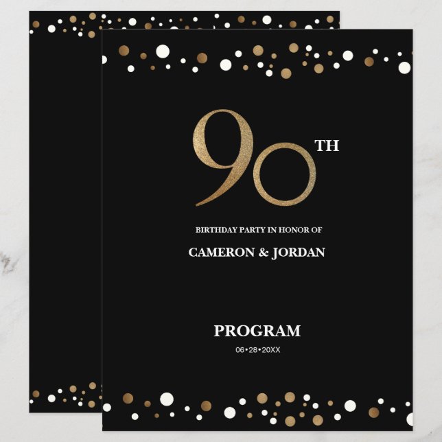 Papier Photo personnalisée Gold Black Confetti 90e annive (Devant / Derrière)
