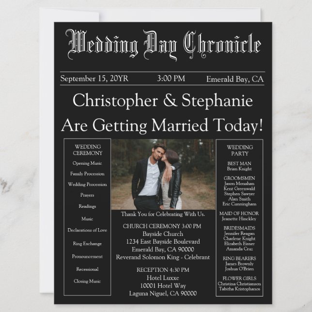 Papier Photo QR Code Minimalist Newspaper Wedding Program (Devant)