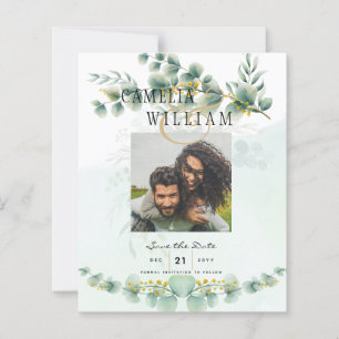 Papier Photo Save the Dates Eucaluptus Gold Modern