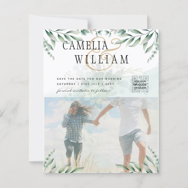 Papier PHOTO VERTE FAIRE-PART DE MARIAGE Eucalyptus (Devant)