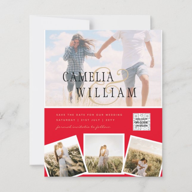 Papier Photographie moderne QR Code Enregistrer Date Mari (Devant)