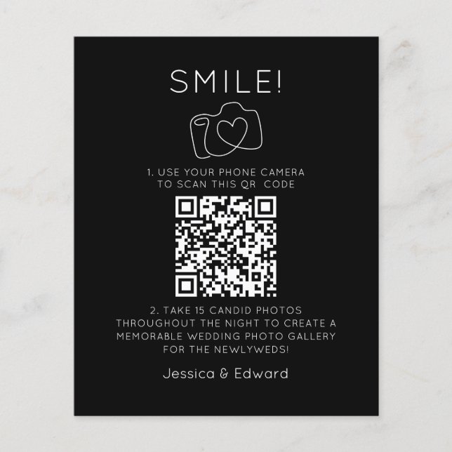 Papier Photos mémorables Qr Code Black Chic Modern Mariag (Devant)
