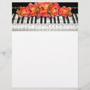 Papier Piano Keyboard Roses et notes musicales