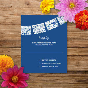 Papier Picado bleu   Carte RSVP de réponse Mariage