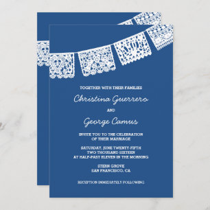 Papier Picado bleu   FAIRE-PART DE MARIAGE