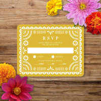 Papier Picado jaune chaud | Carte RSVP de réponse 