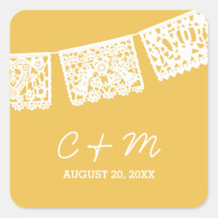 Papier Picado Jaune   Sticker Favor de mariage