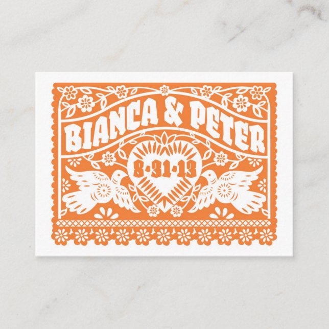 Papier Picado Lovebirds Orange Carte Place (Devant)