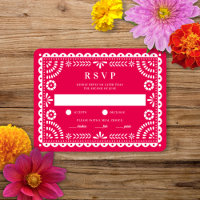 Papier Picado rose chaud | Carte RSVP Mariage
