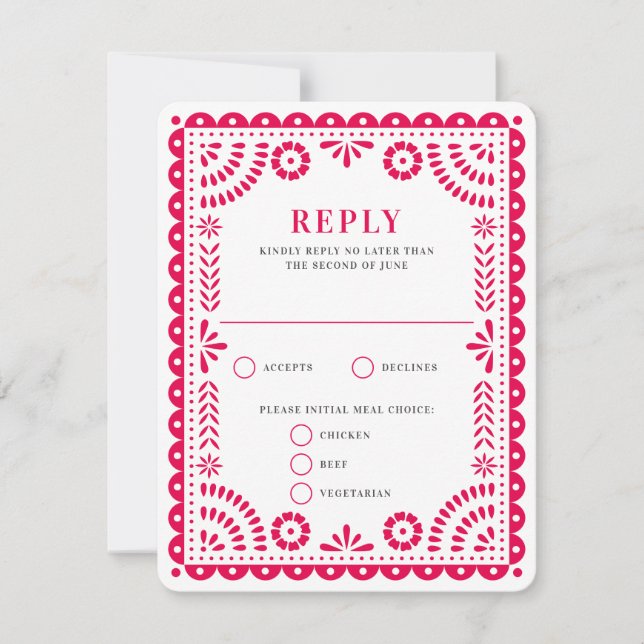 Papier Picado rose chaud | Carte RSVP Mariage (Devant)