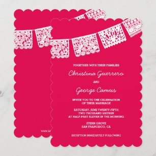 Papier Picado rose chaud   FAIRE-PART DE MARIAGE