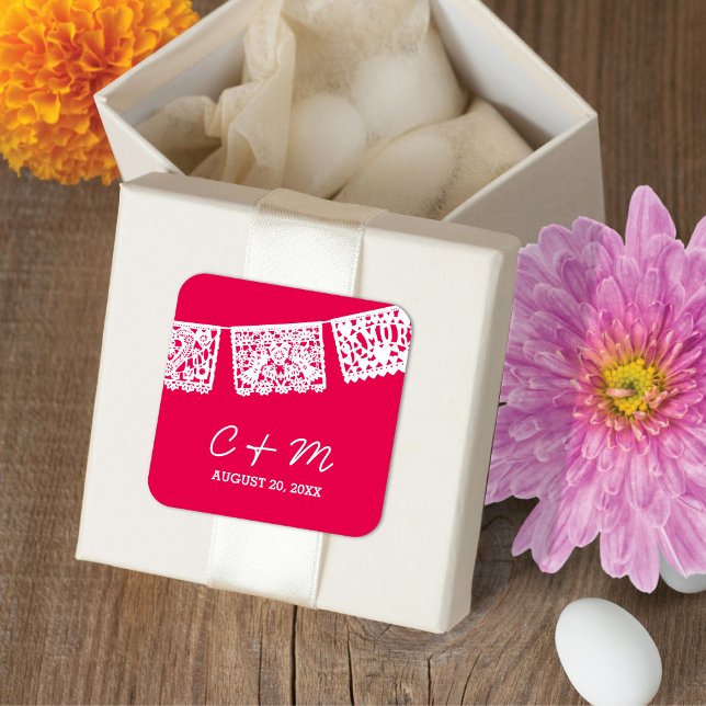 Papier Picado rose chaud | Sticker Favor de mariag (Créateur téléchargé)