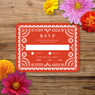 Papier Picado Rouge chaud Carte RSVP de réponse