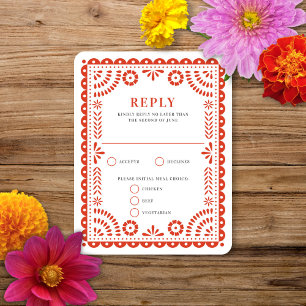 Papier Picado Rouge chaud Carte RSVP de réponse
