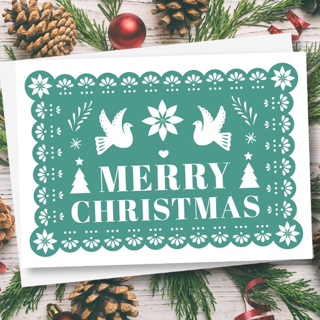 Papier Picado Style Carte de Noël mexicaine (Papel Picado Style Mexican Christmas Card by Fiesta Valley Print)