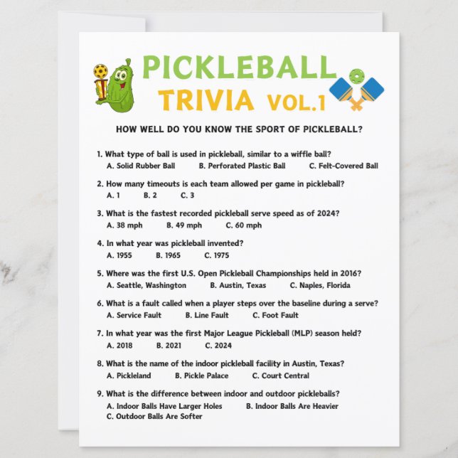 Papier Pickleball Trivia Game Vol.1 (Devant)