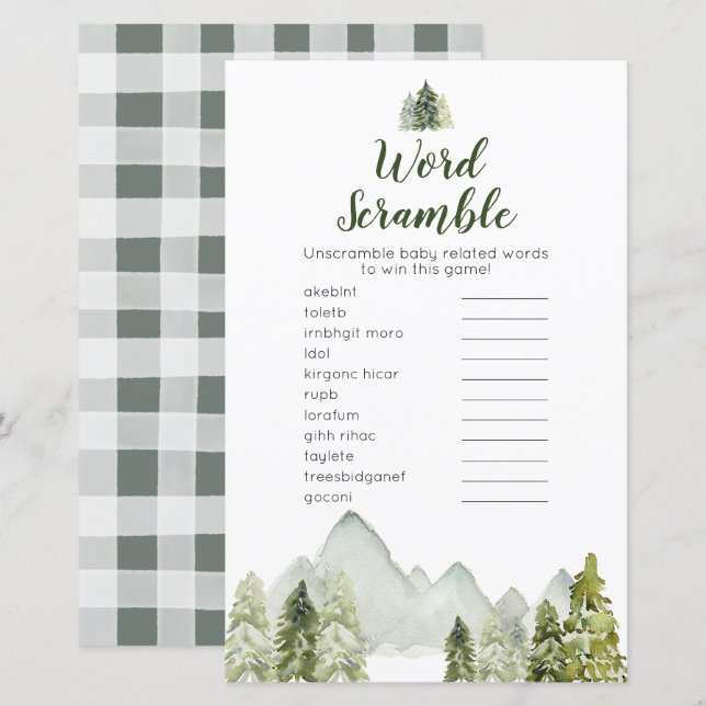 Papier Pine Tree aventure Woodland Word Scramble (Devant / Derrière)