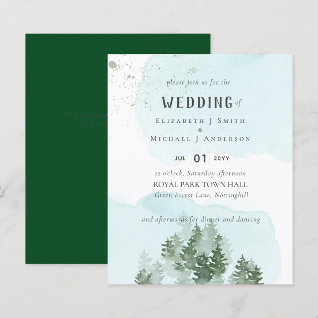 Papier Pine Trees Teal and Sage Wedding (Devant / Derrière)