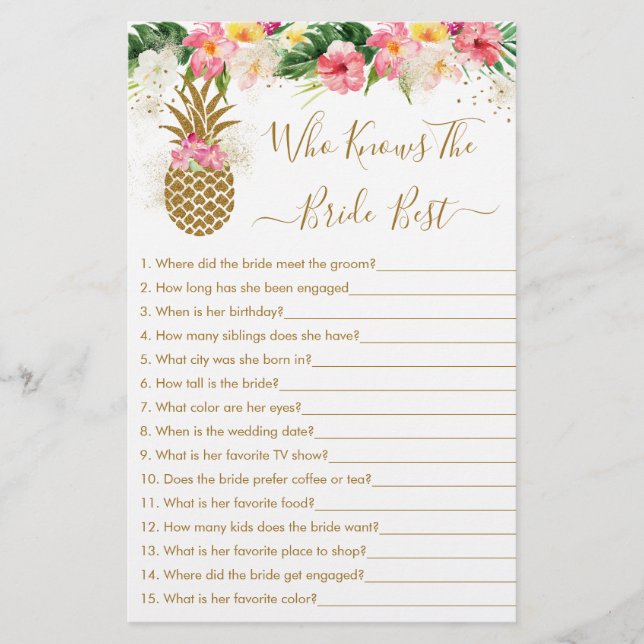 Papier Pineapple Floral Qui Connaît La Mariée Meilleur Je (Devant)