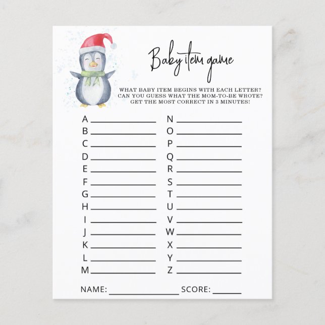 Papier Pingouin - Jeu d'article pour bébé. Jeu baby showe (Devant)